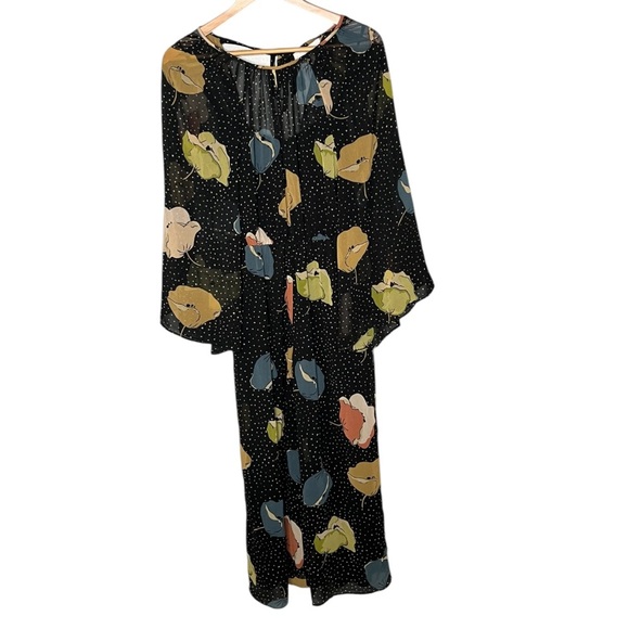 ZARA Georgette Floral Polka Dot Wide Leg Boho Jumpsuit - Picture 2 of 9